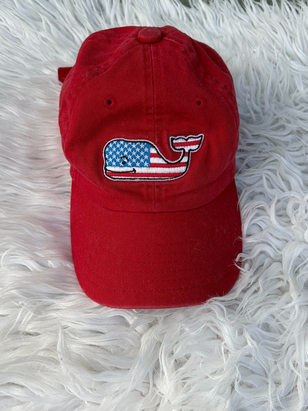 Vineyard Vines Kids Red Cap with American Flag Whale Patch